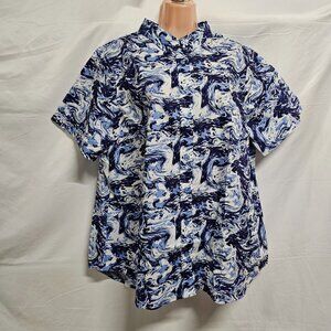Wildfang Blue and White Swirl Button Down Shirt